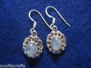 PENDIENTES KALSANG PLATA TURQUESA O PIEDRA LUNAR INDIA - Imagen 1 de 6