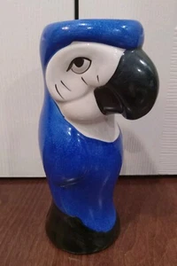 Tiki Parrot Macaw Ceramic Mug Glass Vase Blue 8"x3" DW125 Glaze  - Picture 1 of 5