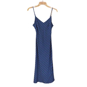 Banana Republic Stretch Silk Slip Dress Size 0 Blue Stripe Adjustable Straps - Picture 1 of 5