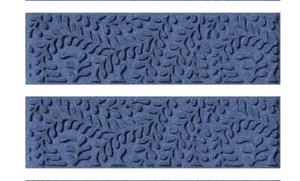 Bungalow Flooring Waterhog Stair Treads Leaf Design Blue Set of 2 - Picture 1 of 3