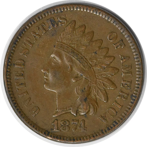 1874 Indian Cent Choice EF Uncertified #1034 Cover