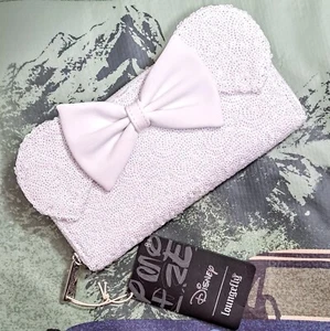 Nuevo Loungefly Disney Minnie Mouse Lentejuelas Blancas Boda Cremallera Alrededor Porta Billetera - Imagen 1 de 4