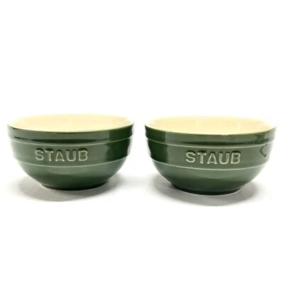 Staub Bowl Set Of 2 Basil Green Rare Discontinued Color Small Ice Cream Sized - Image 1 of 4