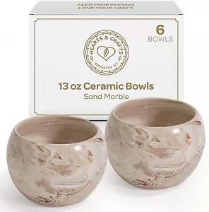 Set of 6 Sand Marble Ceramic Bowls, Candle Making Pots Containers Arts Crafts - Picture 1 of 7