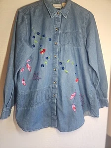Madison Avenue, Womens Large L, Denim, Floral, Embroidered, Shacket, Top. Smock - Picture 1 of 14