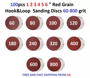 100pcs 1 2 3 4 5 6 " Red Grain Hook&Loop Sanding Discs 60-800grit - Picture 1 of 4