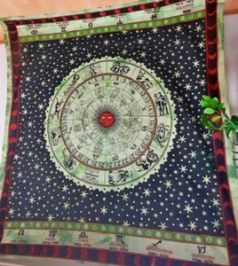 XXL Wandbehang Astro zodiac Mandala Bettüberwurf Tagesdecke Indien Tuch - GRÜN - - Bild 1 von 12