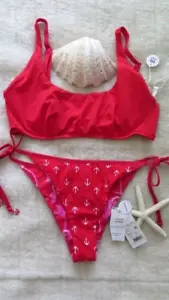 Seafolly 12DD S.Collective Scoop Neck & 14 Ahoy Reverse Tie Side Rio Chilli Red - Picture 1 of 18