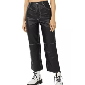 We The Free Vegan Leather Black Pants High Rise Straight Leg Grunge Biker Sz 6 - Picture 1 of 8