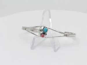 Native American Sterling Silver Turquoise and Coral Navajo Handmade Bracelet - Picture 1 of 8