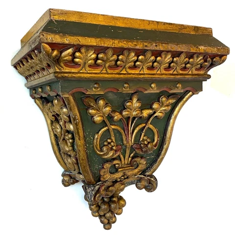 Antique French Gilt Wood and Painted Wall Bracket Display Shelf c. 1860 Cover