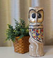 Gorgeous Handcarved Hand-Painted Wooden Owl w/Mosaic Art Design Home Decor 