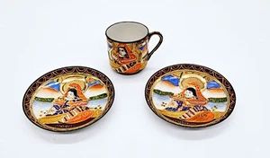 Taza estilo Meiji Moriage Japón + platillos cáscara de huevo porcelana Dragonware Demitasse - Imagen 1 de 13