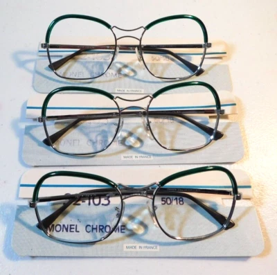Vintage 3 piezas Lote Marco de Gafas COTTET 32-103 Plateado/Verde 50/18 Nuevo de Lote Antiguo #L1 Foto 1 de 4