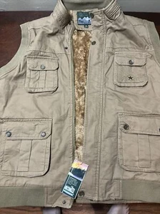 NWT Mens 6 Pocket Fishing Vest Tan Lined Full Zip Button Pockets 2XL - Picture 1 of 4