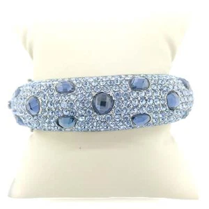 Costume Gunmetal Hinged Bangle w/ Blue Cubic Zirconias - Picture 1 of 4