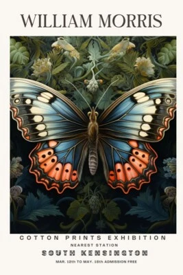 William Morris Butterfly Cotton Prints Exhibition Botanical Wall Poster — 第 1/4 张图片