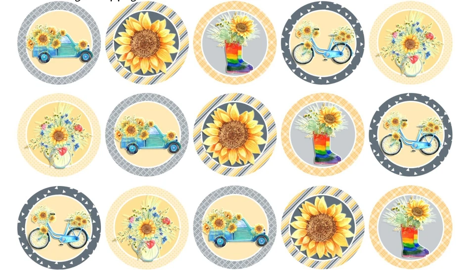 Imagens de tampa de garrafa, imagens de colar, imagens de círculo de 1 em, pré-cortadas, girassóis - Imagem 1 de 1