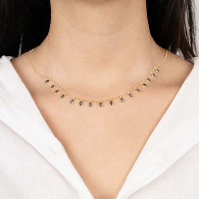 14k Y Gold Plated Teardrop Lab CreatedAlexandrite Station Necklace Necklace 18" - Image 1 of 4