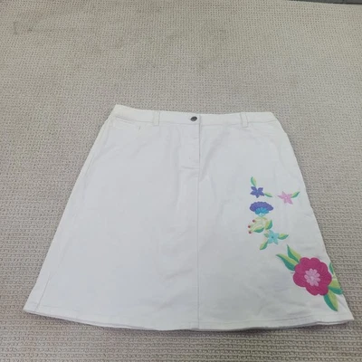 Sigrid Olsen Womens Skirt 16 Casual Floral Em Flare White Denim Pull On - Image 1 of 4