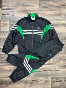 Vintage 90s Adidas Herren Nylon Schwarz/Grün Trainingsanzug Made in Laos Gr. M - Bild 1 von 18