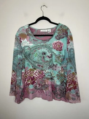 Camiseta túnica con cuentas estampado floral azul rosa rabietas talla 3XL XXXL Foto 1 de 4