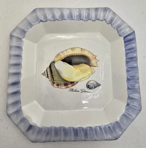 Ceramica Due Torri Dish Italy Blue Rim Seashell Phalium Glaucoma Beachy 9.5 in - Picture 1 of 5