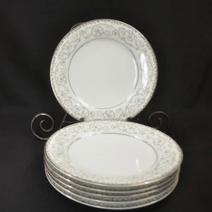 Noritake N-in-Wreath 6 Oxford Salatteller Japan #5767 blau hellbraun Schnörkel Platin - Bild 1 von 12