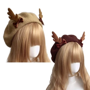 Fashion Biscuits Beret Antler Hat Sweet Cool Beret Hat Girl Women Female - Picture 1 of 10