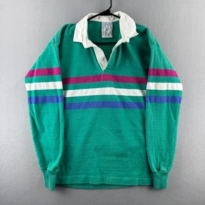 Vintage Lands End Rugby Shirt Mens Medium Heavy Cotton Striped 90s Made in USA - Picture 1 of 12
