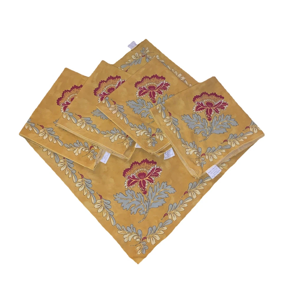 Conjunto de 5 Panos de Algodão Country Francês, Guardanapos, Borda Floral Amarela Provincial - Imagem 1 de 4