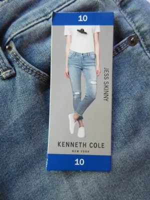 KENNETH COLE JESS FLACO TALLA 10 AZUL NUEVO CON ETIQUETAS DOBLADILLO CRUDO 5 BOLSILLOS TIRO MEDIO DESGASTADO Foto 1 de 4