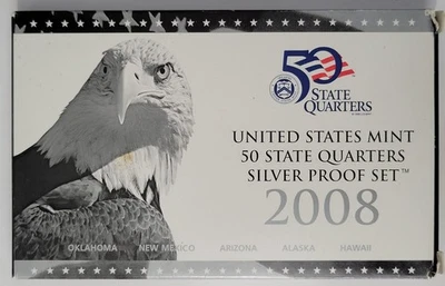 2008 S PROOF SILVER STATE QUARTERS PROOF SET  IN OGP OKLA, NM, ARI, ALA, HAWAII - Image 1 of 3
