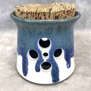Studio Art Hand Thrown Pottery Garlic Keeper Drip Glaze Jesus Ichthys Fish Stamp - Picture 1 of 5