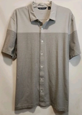 Camisa Cutter And Buck Para Hombres Abotonada Informal Mezcla Algodón Gris/Blanco Rayas Foto 1 de 4