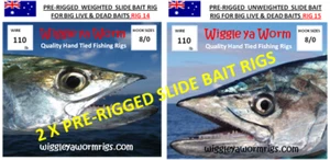 2 x Pre-Rigged Slide Bait Rigs for BIG baits/fish, 110lb wire, 2x 8/0 hooks - Picture 1 of 12