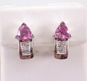 2Ct Trillion Cut Lab Created Pink Sapphire Stud Earring 14K White Gold Plated - Picture 1 of 9