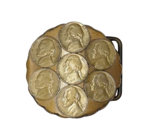 Norman Company Solid Brass Jefferson Nickel Coins Belt Buckle RARE - Picture 1 of 8