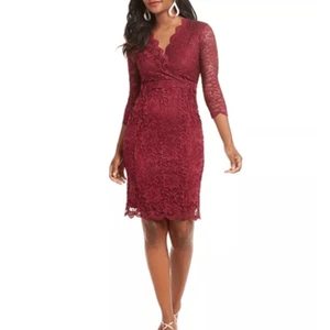 Thalia Sodi Lace Sheath Dress Womens Small Cherry Red Elbow Sleeve Party Wedding - Picture 1 of 7