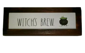 Rae Dunn WITCHS BREW Wooden Sign Cauldron Halloween Brown Wood Color New - Picture 1 of 1