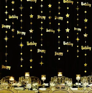 52Ft Gold Happy Birthday Decorations Happy Birthday Circle Dot Twinkle Star G... - Picture 1 of 7