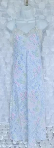 Eileen West Small LONG Floral Print Slip Chemise Nightgown Dress Lace Cottage - Picture 1 of 9