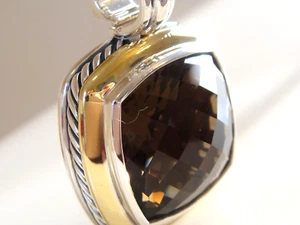$1725 DAVID YURMAN 18K GOLD SS LARGE ALBION SMOKY QUARTZ ENHANCER 17mm. - Picture 1 of 4
