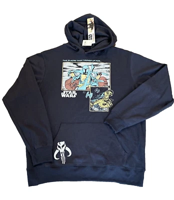 Moletom com capuz Disney Star Wars adulto grande mandaloriano azul marinho estampa gráfica - Imagem 1 de 4