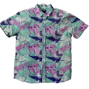 Super Massives Kurzarmhemd Geometric 80s Style Print Button Up Herren XL - Bild 1 von 5
