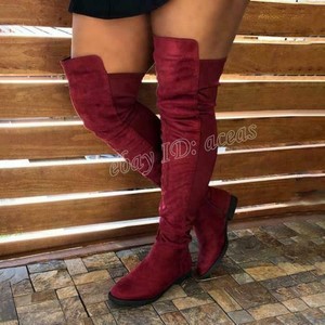 flat red knee high boots