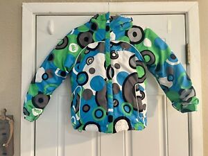 686 Girls Youth Evolution Insulated Hooded Snowboard Jacket Green Blue Circles S