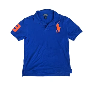 Ralph Lauren Polo Shirt Big Pony Youth L Blue Short Sleeve Orange Number Casual - Picture 1 of 9