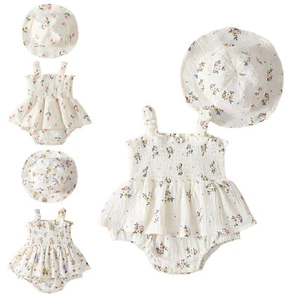 Bebé Niñas Mameluco Vestir Con Sombrero Floral Trajes Sin Mangas Mono Ropa - Imagen 1 de 44