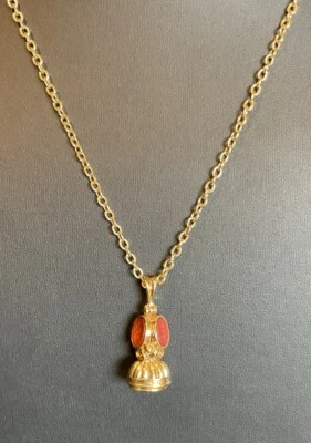 "Encantador medallón colgante 1928 sello venenoso único con cadena de 30"" tono dorado precioso" Foto 1 de 4